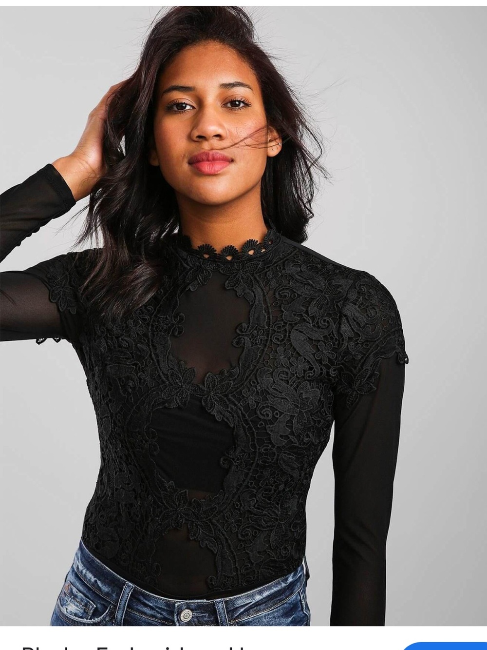 Honey - Chelsea Black Lace Long-Sleeve Bodysuit - Elegant Women's Top